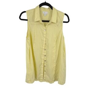 J.Jill Sleeveless Button Up Blouse M Butter Yellow Love Linen Collared Summer